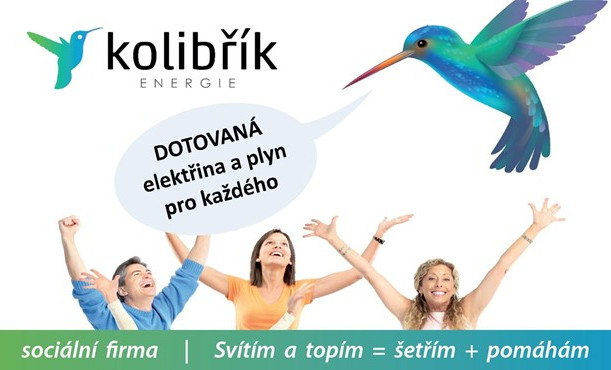 Reklamní banner Kolibřík Energie s ilustrací kolibříka a textem o dotované elektřině a plynu